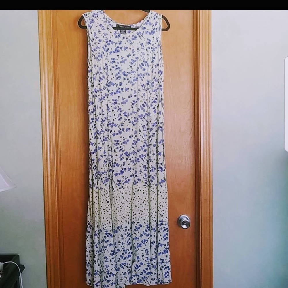 52" Long Yellow Dress with Blue Flowers